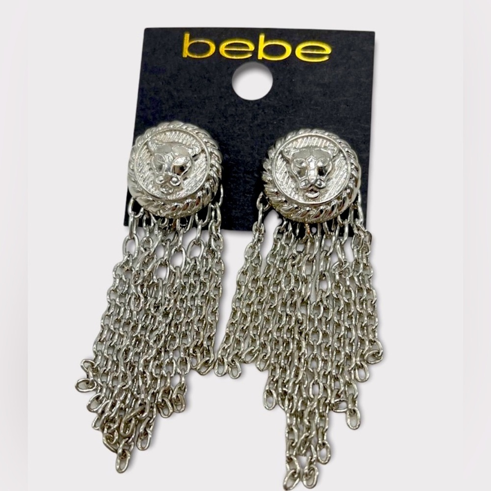 Bebe Lions Head Silver Pierced Earrings - Picture 2 of 4